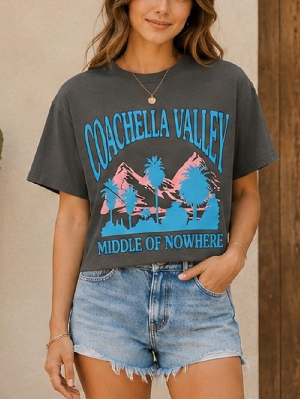Coachella Valley Graphic Tee - Charcoal and Blue Size Medium